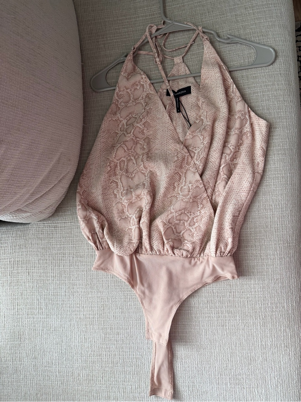 BCBG Blush Snake-Print Surplice Halter Bodysuit